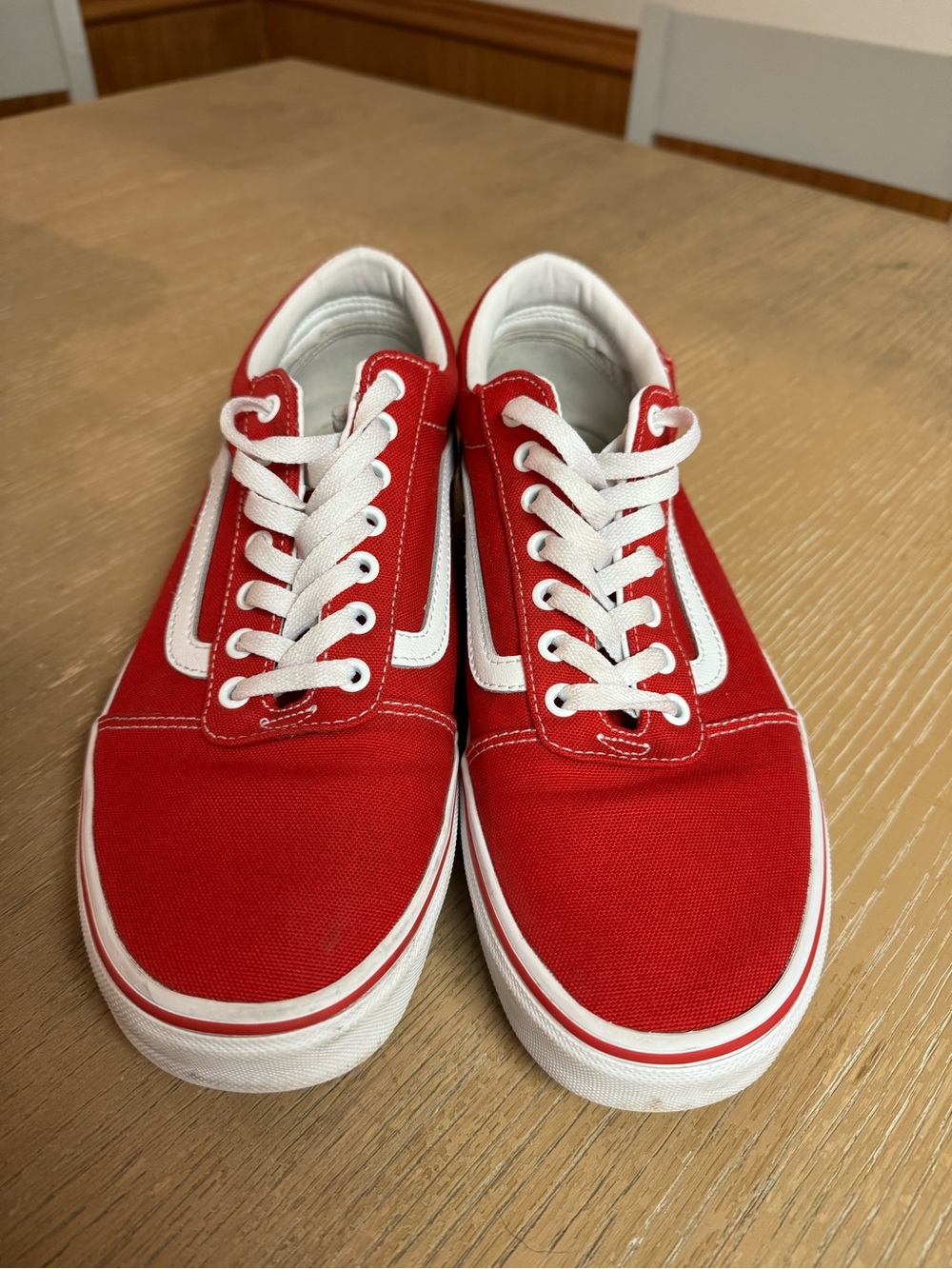 Vans Red and White Old Skool Canvas Sneakers